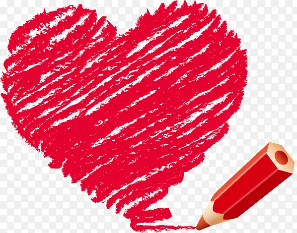 红色彩绘爱心设计铅笔