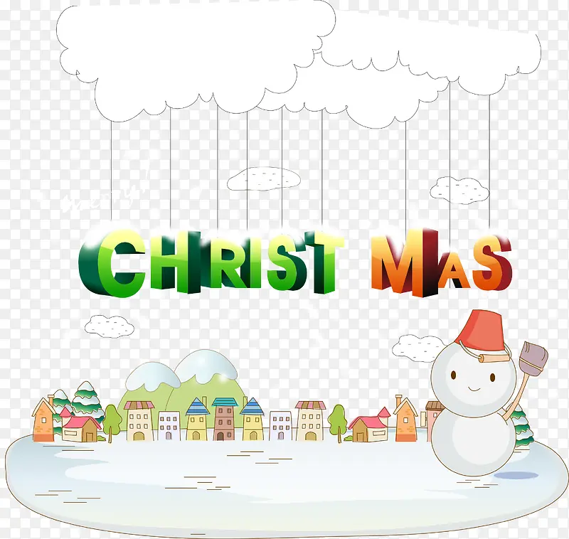 卡通雪人雪景圣诞英文