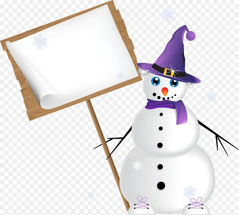 紫色帽子雪人新年海报
