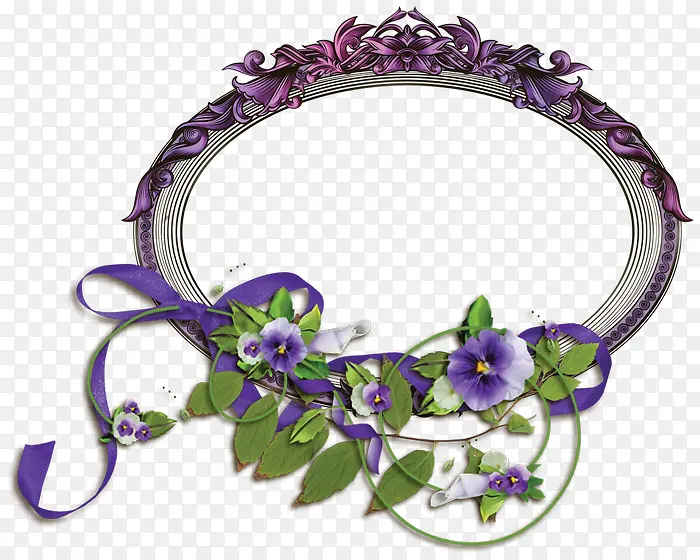 紫色花装饰椭圆边框