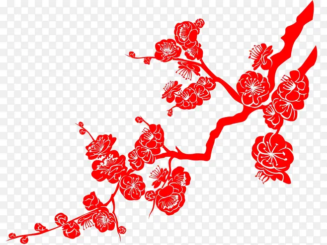 梅花红色剪纸梅花中国风