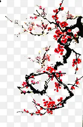 中国风红色梅花装饰海报