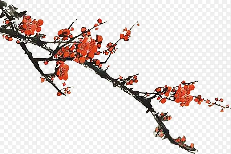 中国风手绘红色梅花