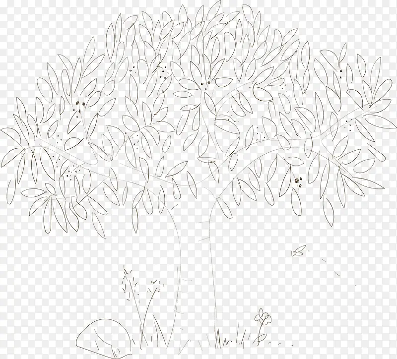 素描卡通树木