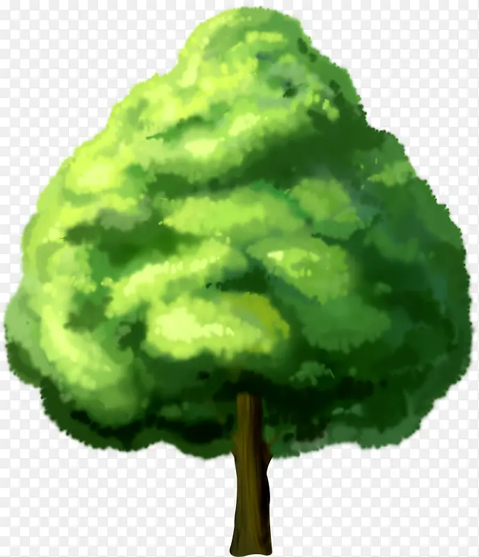 手绘绿色大树插画树叶