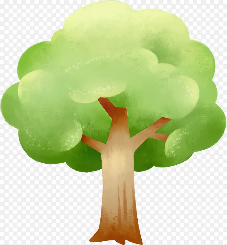 绿色大树手绘人物卡通