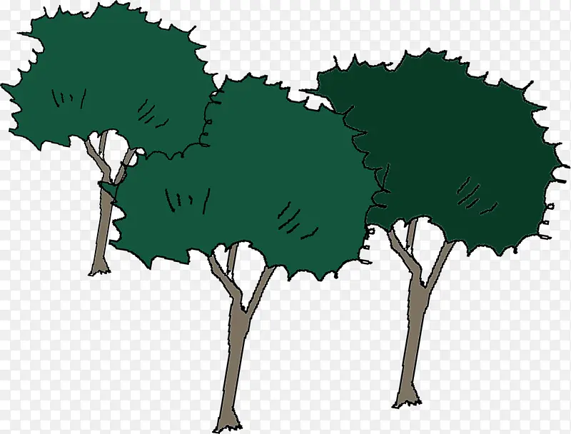 手绘绿色的大树漫画效果