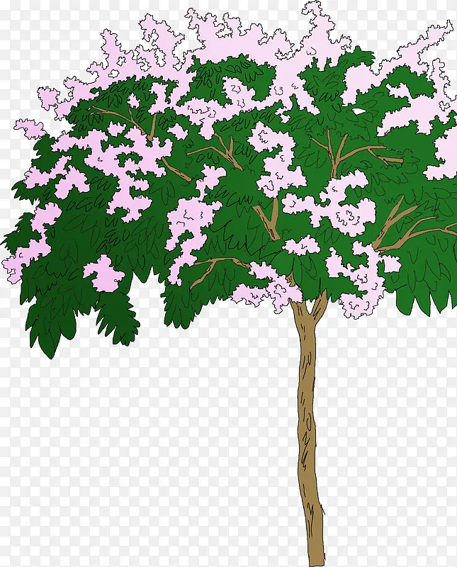 手绘粉色大树植物