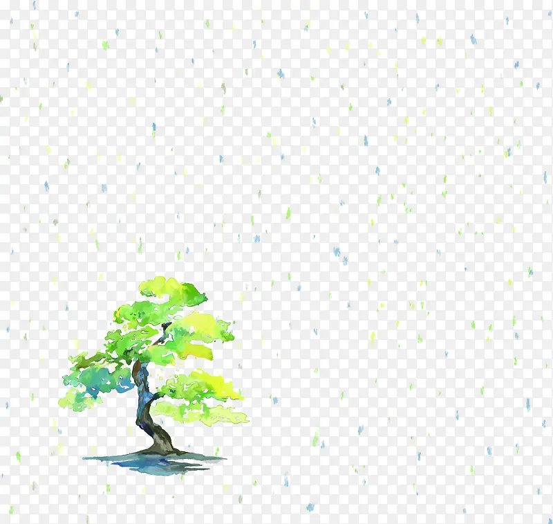 手绘公园大树蓝色装饰