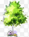 手绘绿色圆形大树植物装饰