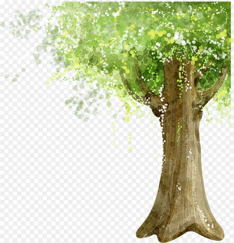 手绘漫画绿色树叶大树