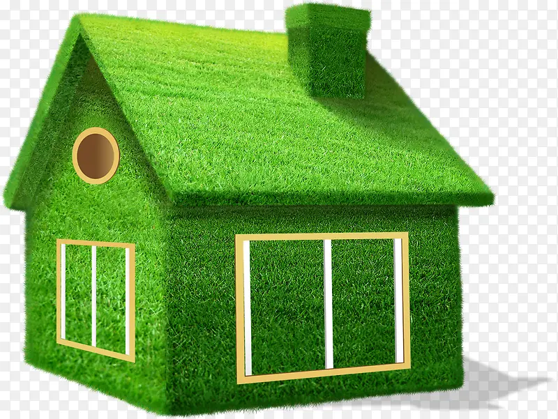 手绘绿色草地房屋