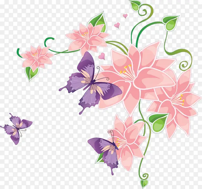 手绘合成效果红色的扁平风格花卉