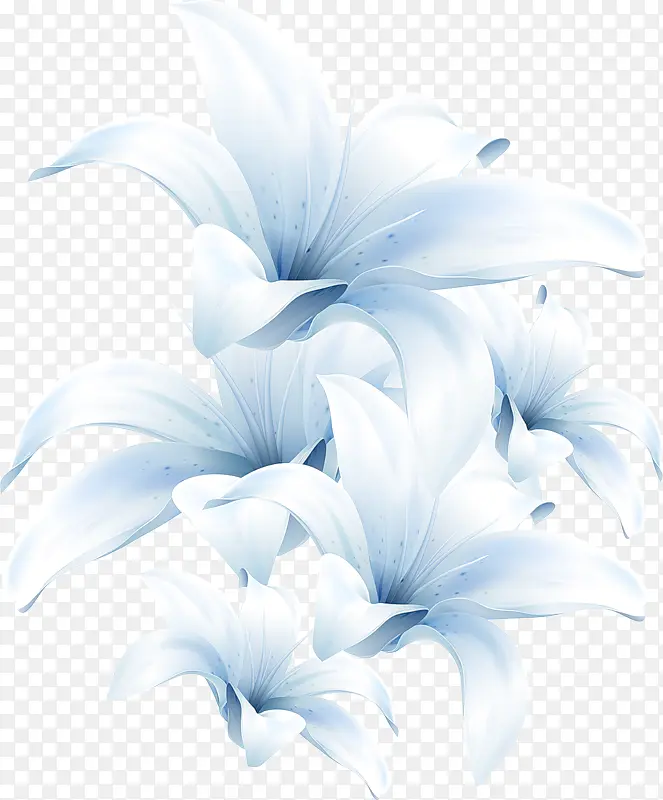 高清创意蓝色白色的手绘花卉植物