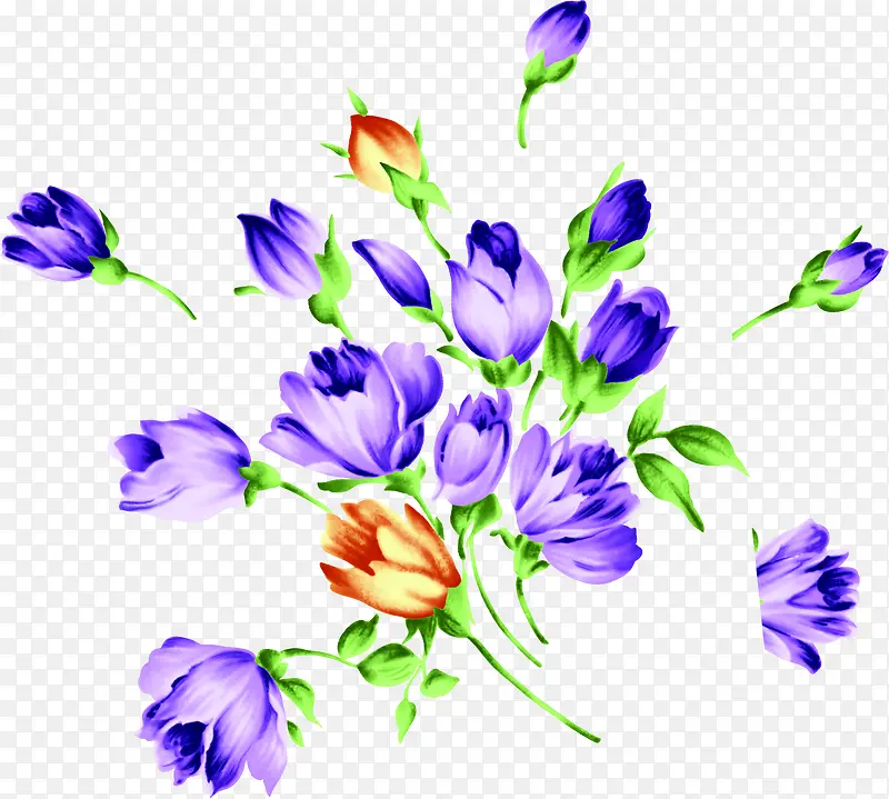 创意合成水彩植物花朵紫色