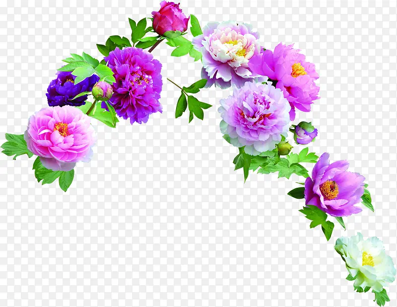 粉紫色花朵绿叶装饰
