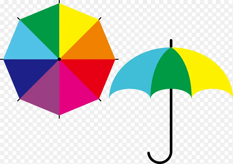 彩色卡通雨伞矢量