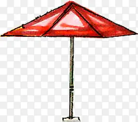 红色手绘漫画遮阳伞