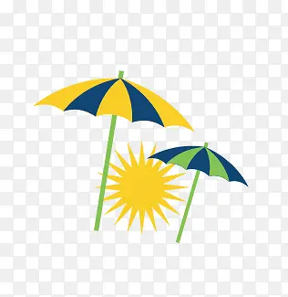 卡通太阳和太阳伞