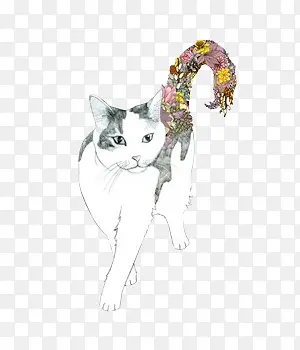 水彩手绘猫咪图案