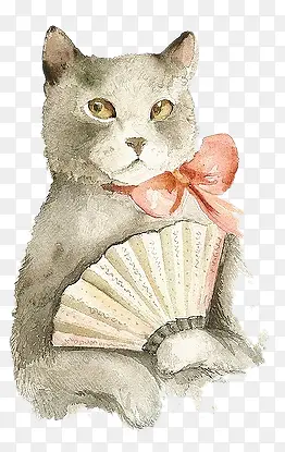 水彩手绘猫咪图案
