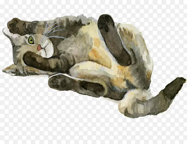 水彩手绘小猫免抠素材