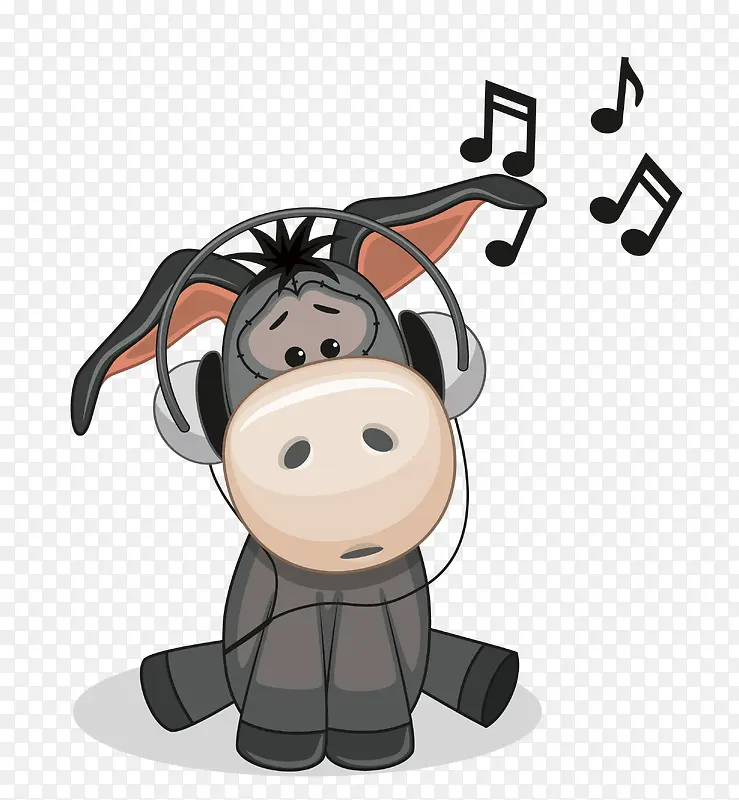 矢量卡通听音乐的驴动物素材