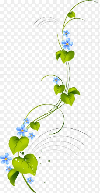 精美手绘蓝色花朵树叶