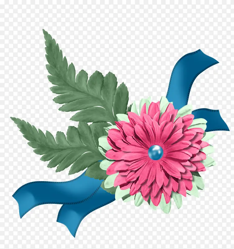 蓝色丝带和花朵