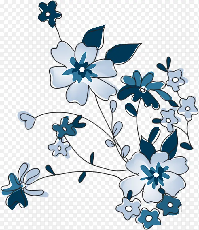 蓝色复古怀旧艺术花朵