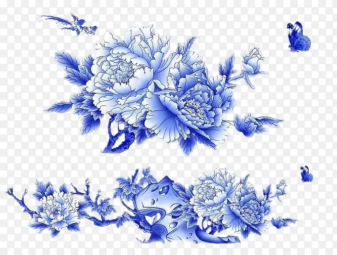 蓝色古风花朵装饰