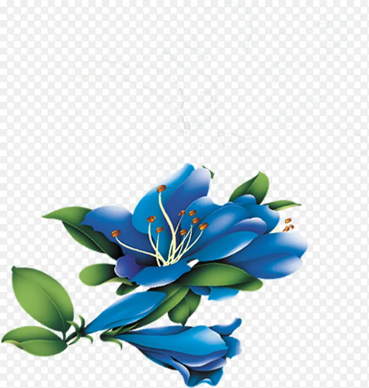 蓝色卡通手绘花朵设计