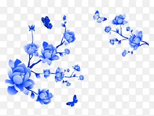 蓝色花朵素材彩绘素材