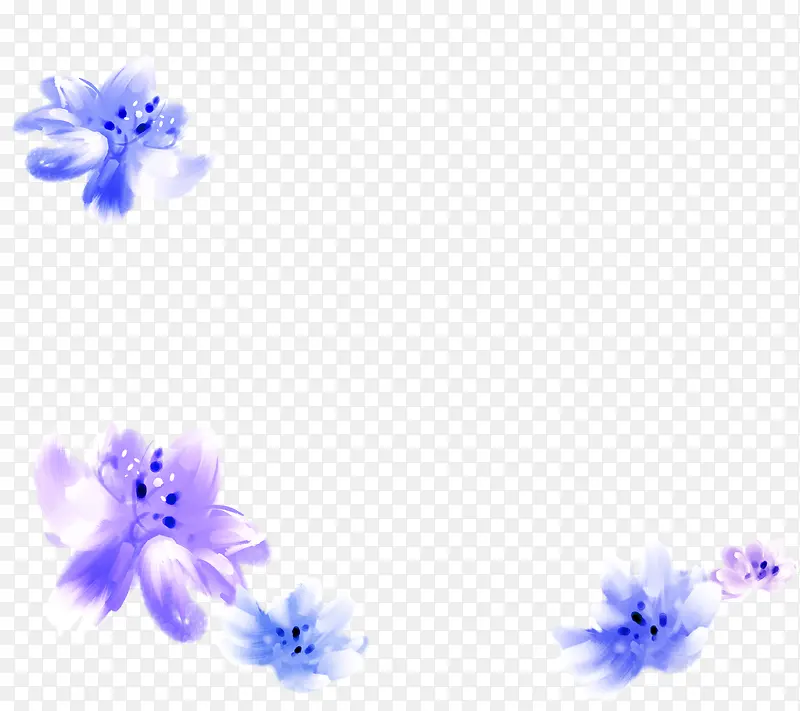 蓝色古典墨迹花朵