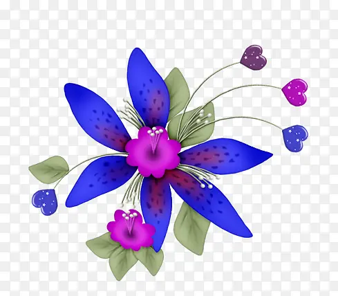 蓝色手绘装饰花朵
