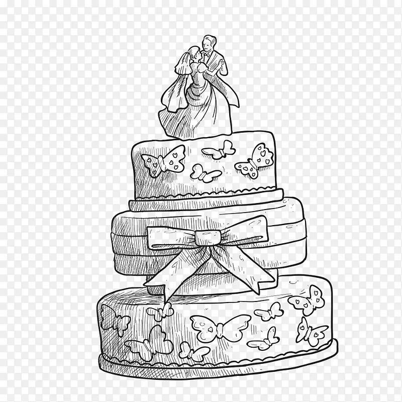 手绘三层婚礼蛋糕