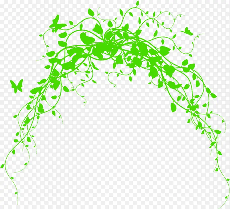 手绘绿色蝴蝶结树叶装饰