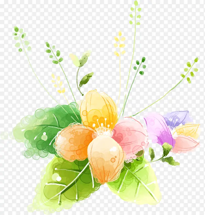 春天淡雅彩色水彩花朵