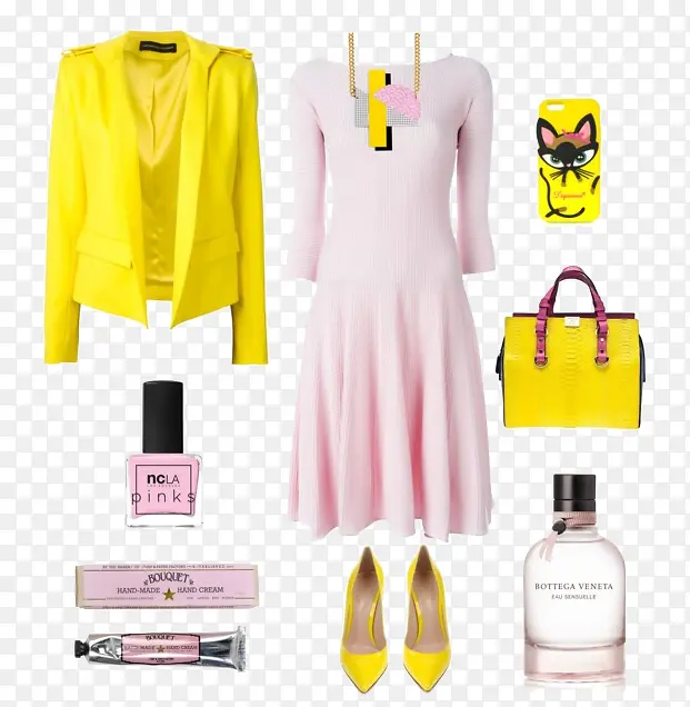 黄色外套和粉色连衣裙
