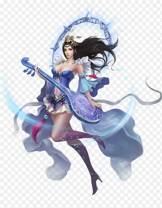 蓝色乐器古风美女