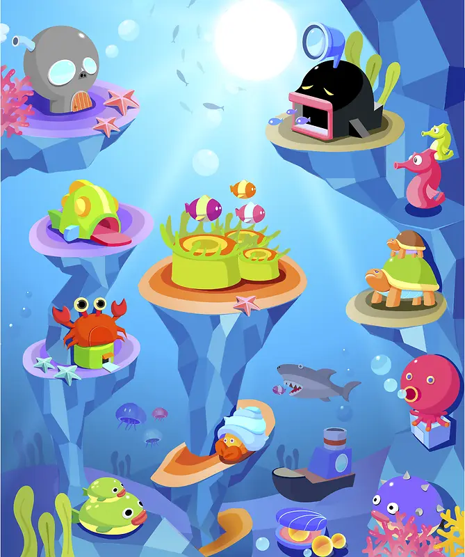 卡通海底世界水生物