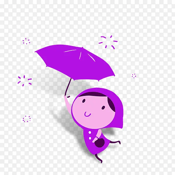 紫色卡通撑伞女孩装饰图案