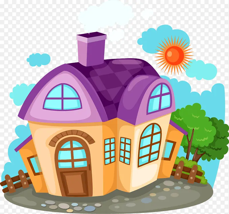 卡通紫色房子背景