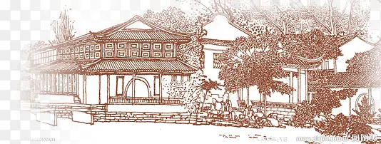 古风水墨庭院画素材PNG图片素材下载_图片编号10526401-PNG素材网