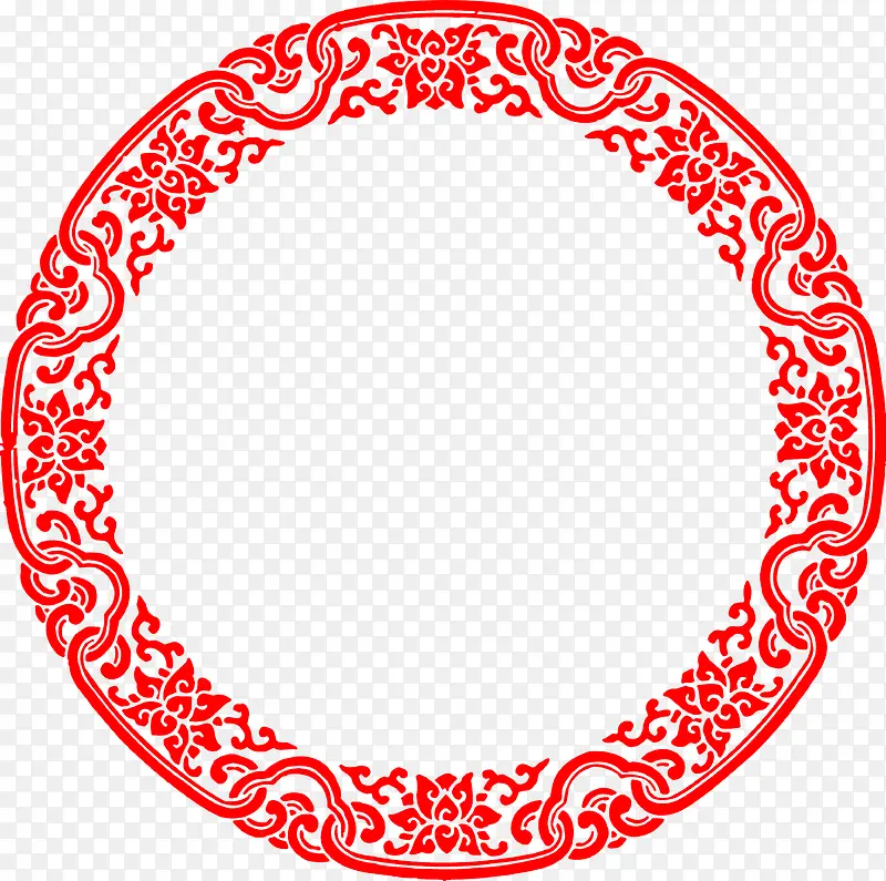 红色圆形春节花纹装饰