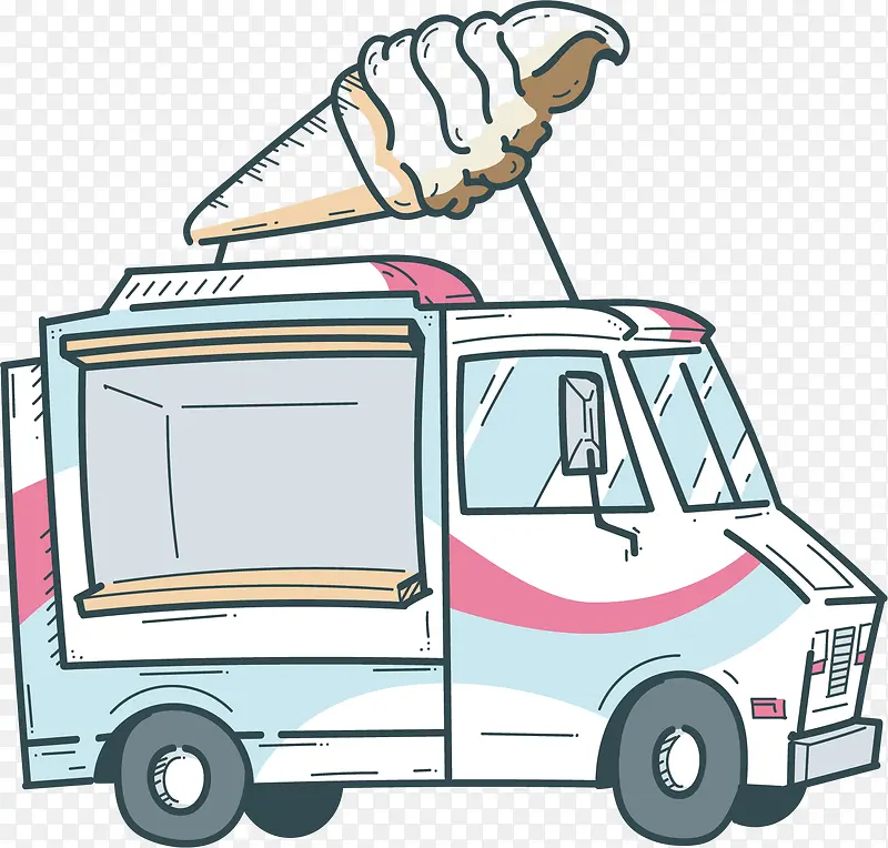 矢量图水彩创意冰淇淋车