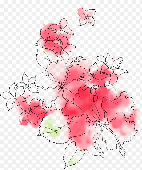 水墨红色花朵手绘