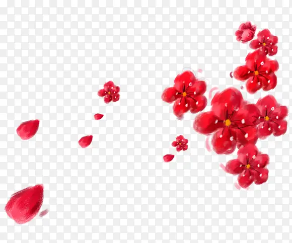 红色水彩花朵素材