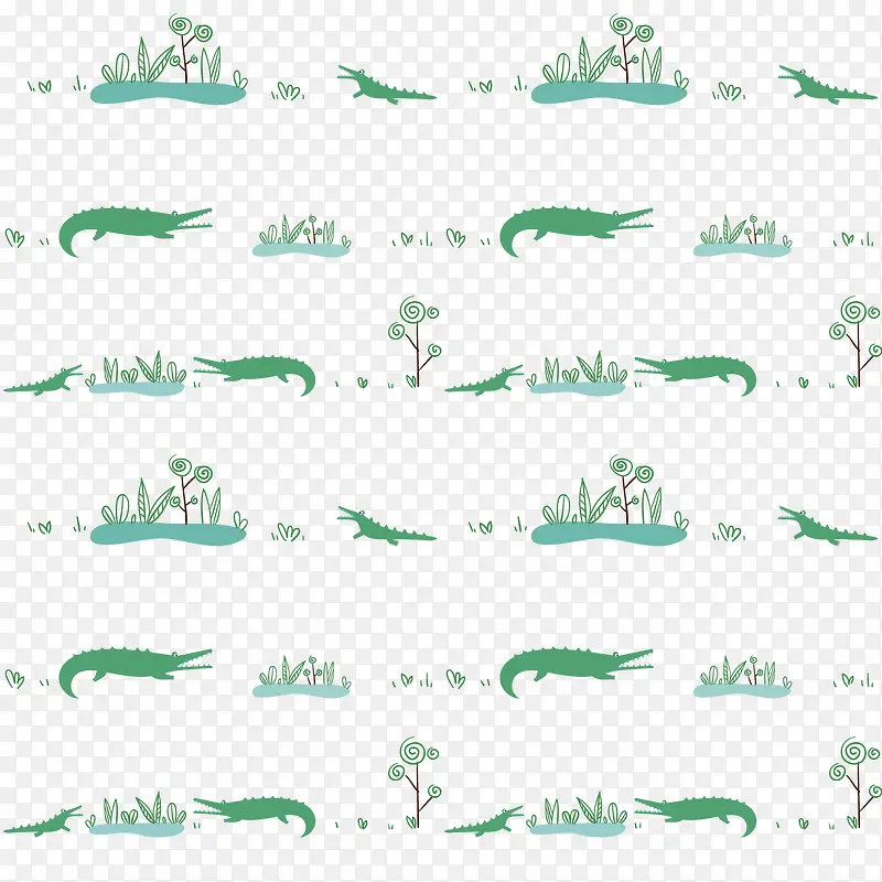 手绘绿色鳄鱼背景装饰