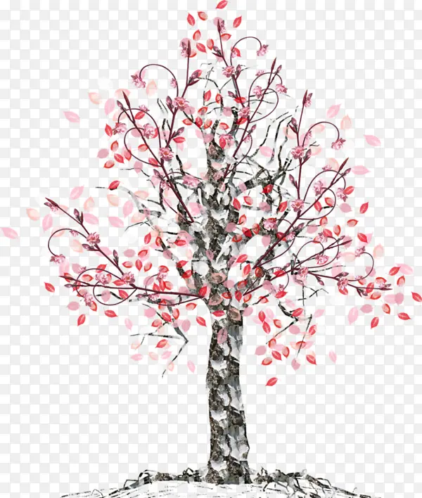 彩绘粉红花朵树木装饰